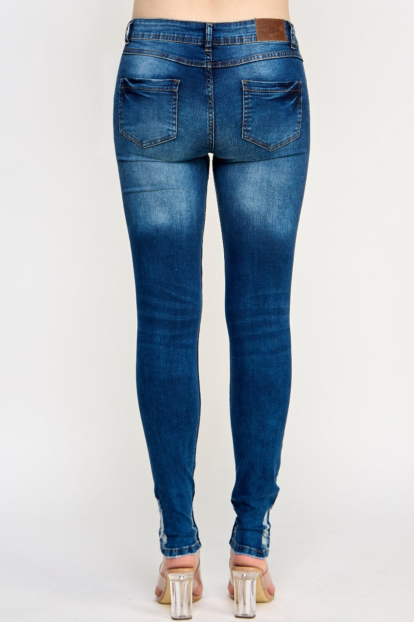 Ripped Denim Skinny Mid Rise Jeans