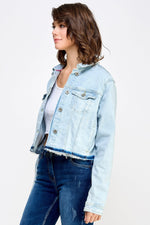 Load image into Gallery viewer, Ladies denim Jacket Frayed hem - UrbanKoach