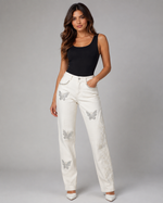 Load image into Gallery viewer, Ivory Butterfly Straight-Leg Jeans