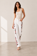 Load image into Gallery viewer, Rose Trellis White Straight-Leg Jeans