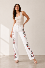 Load image into Gallery viewer, Rose Trellis White Straight-Leg Jeans