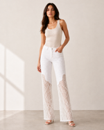 Load image into Gallery viewer, Ivory Crochet Panel Slim-Leg Jeans