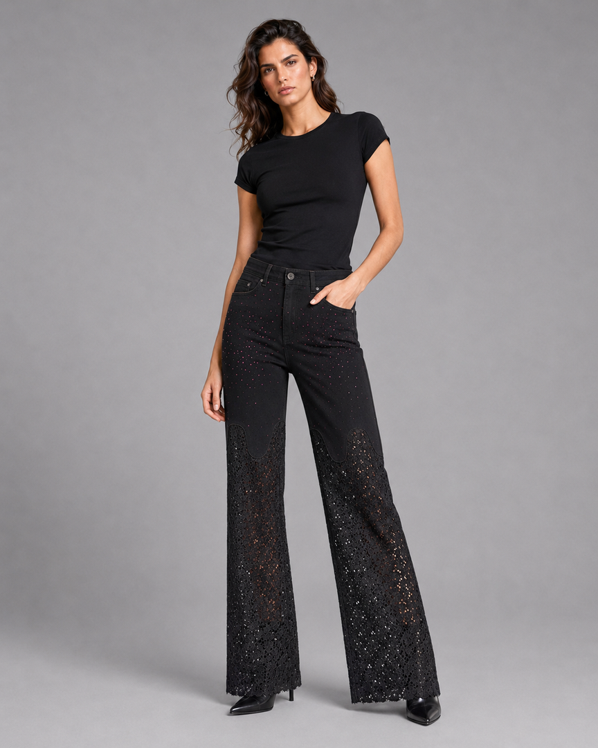 Black Diamond Crochet Slim-Leg Jeans