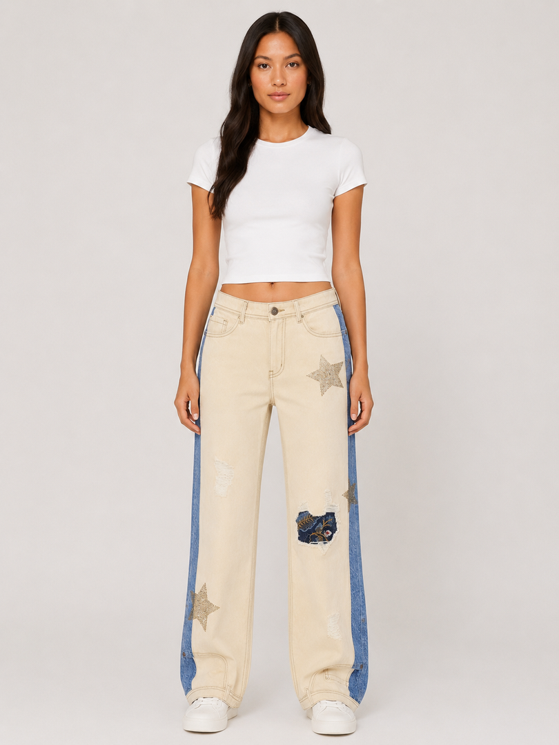 Starboard Patchwork Straight-Leg Jeans