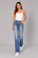 Load image into Gallery viewer, Med Blue Rhinestone Denim Jeans