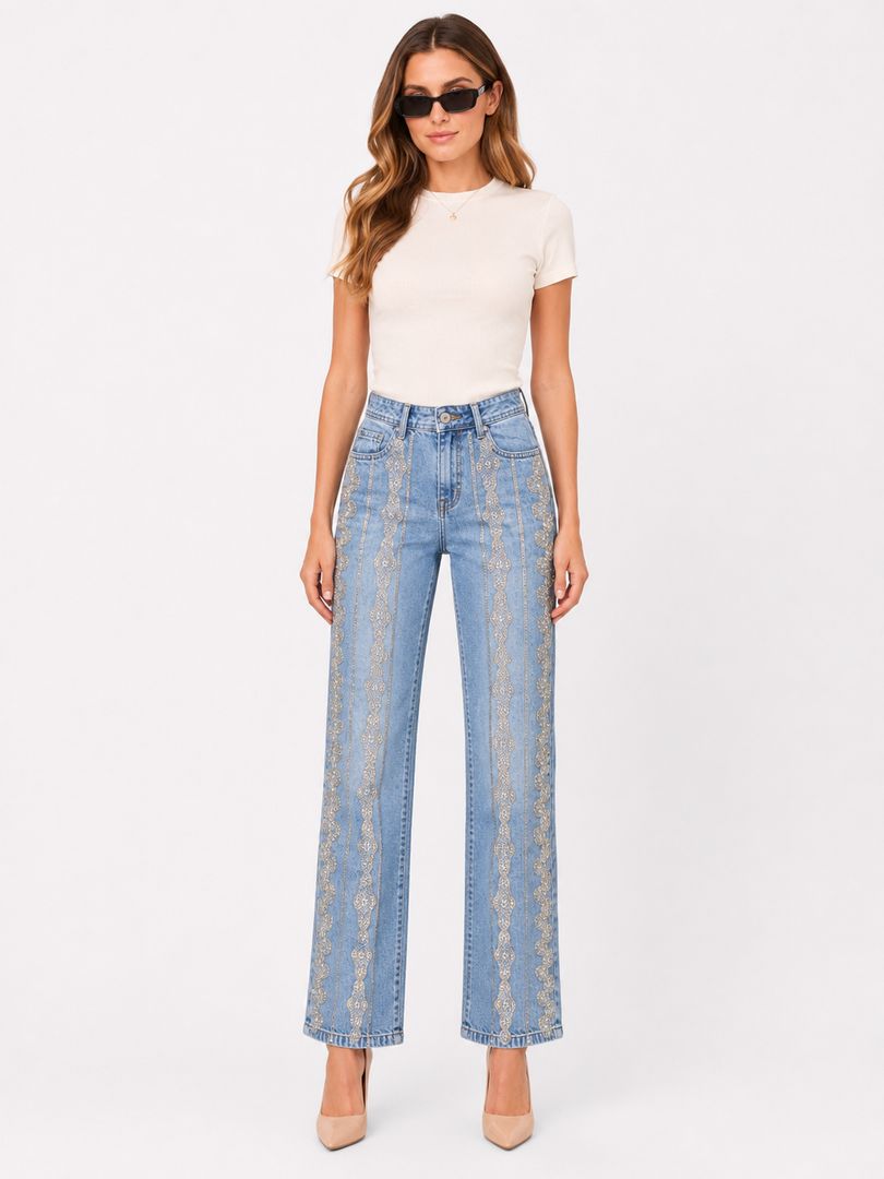 Gilded Vine Embellished Slim-Leg Jeans