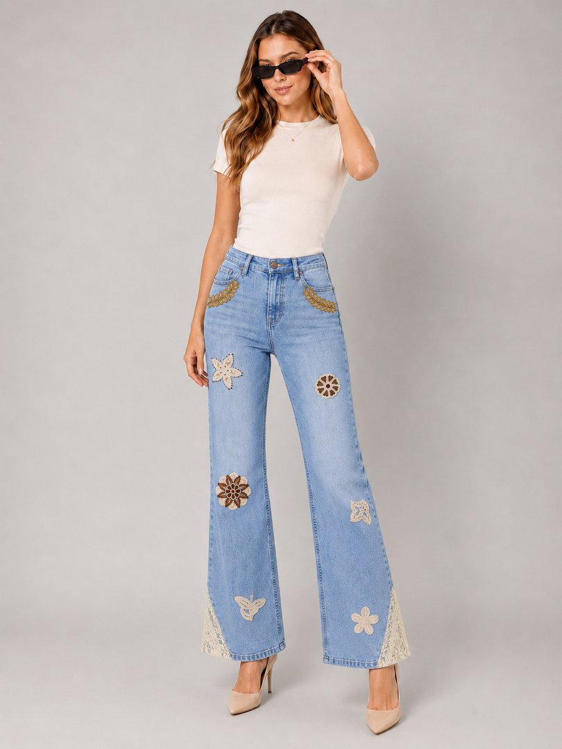 Sunlit Meadow Barrel-Leg Jeans