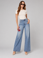 Load image into Gallery viewer, Red Flower Demim wide leg Jeans