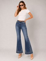 Load image into Gallery viewer, Indigo Lace Wide-Leg Jeans