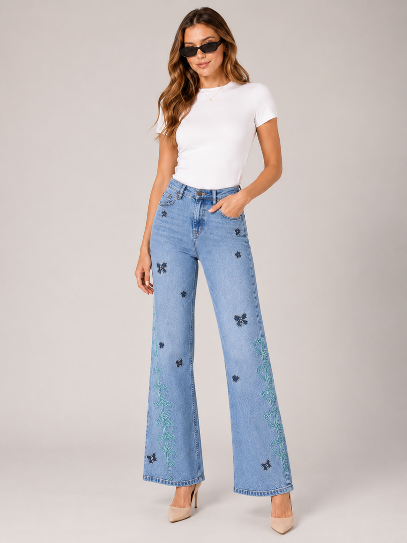 Meadow Border Slim-Leg Jeans