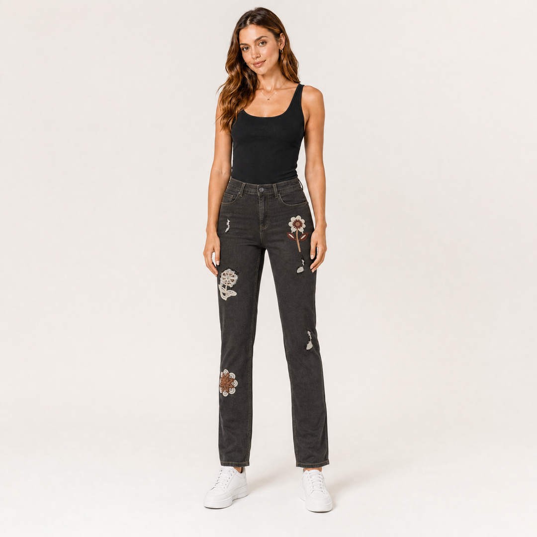 Night Garden Distressed Slim-Leg Jeans