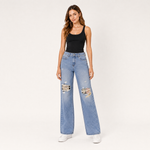 Load image into Gallery viewer, Wildcat Patch Distressed Slim-Leg Jeans