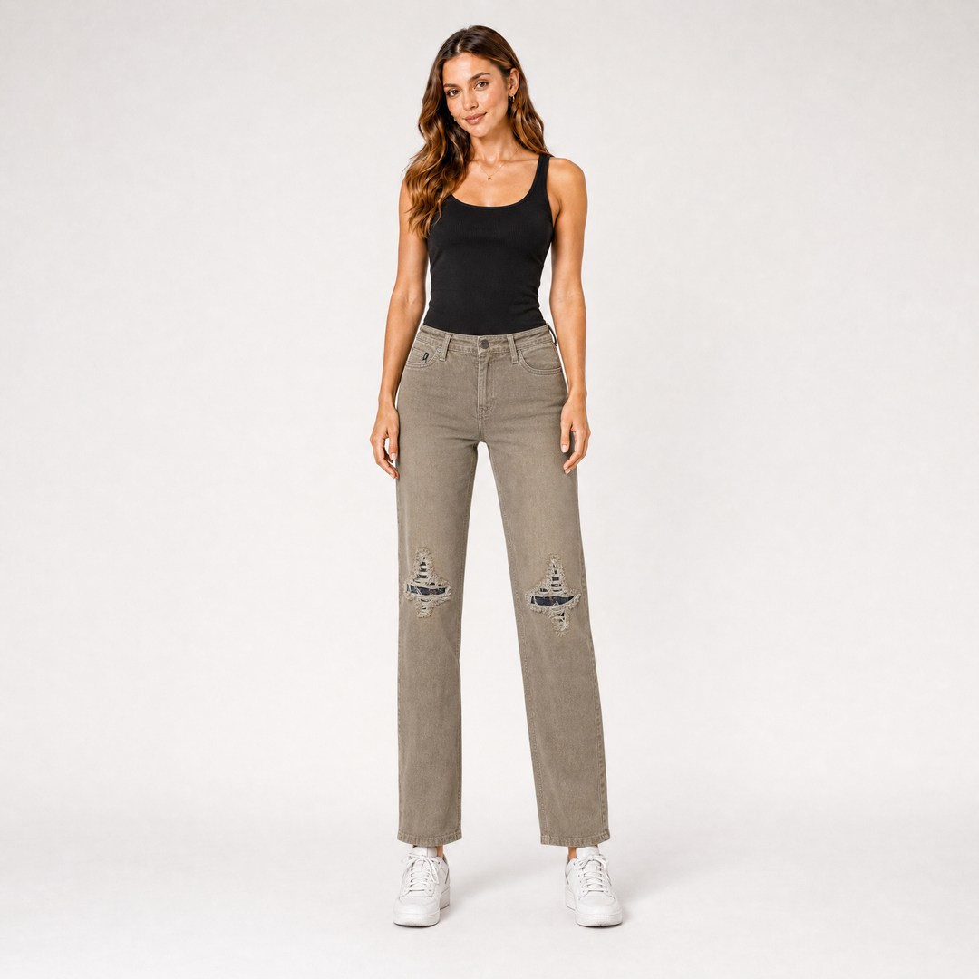 Mushroom Wash Straight-Leg Jeans