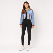 Boho Tapestry Cropped Denim Jacket