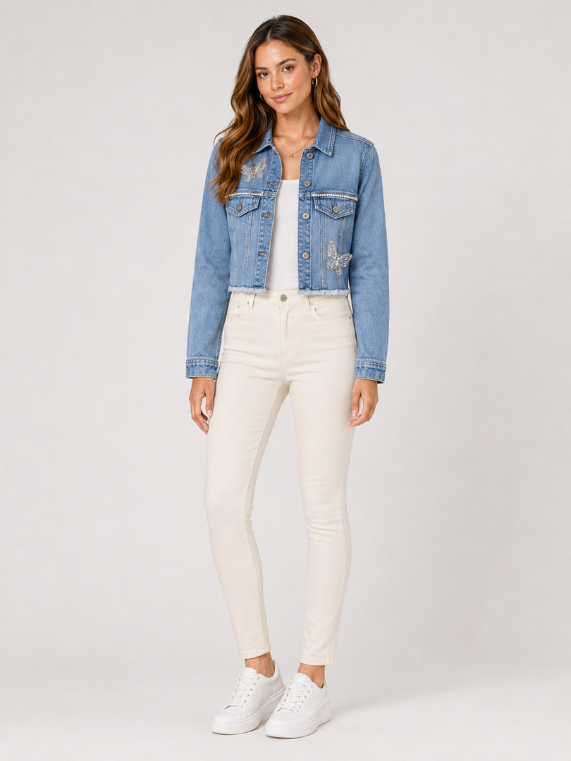Crystal Wash Cropped Denim Jacket