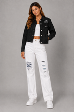 Load image into Gallery viewer, White Canvas Patchwork Straight-Leg Jeans