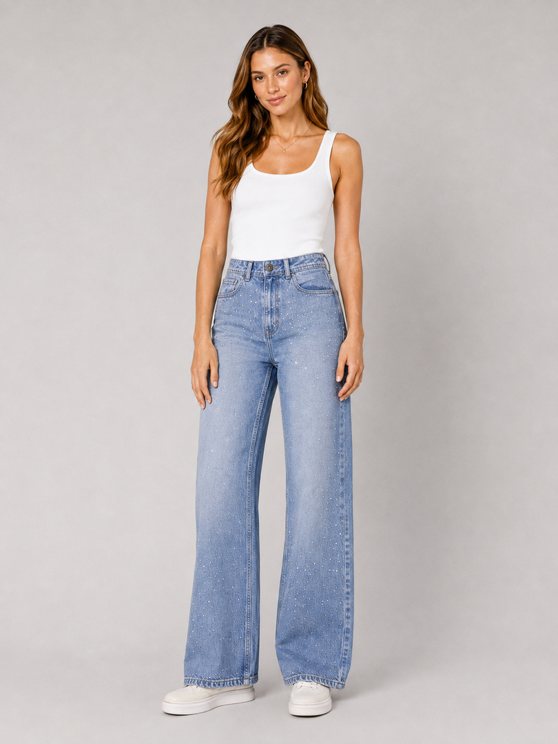 Silverline Rhinestone Straight-Leg Jeans