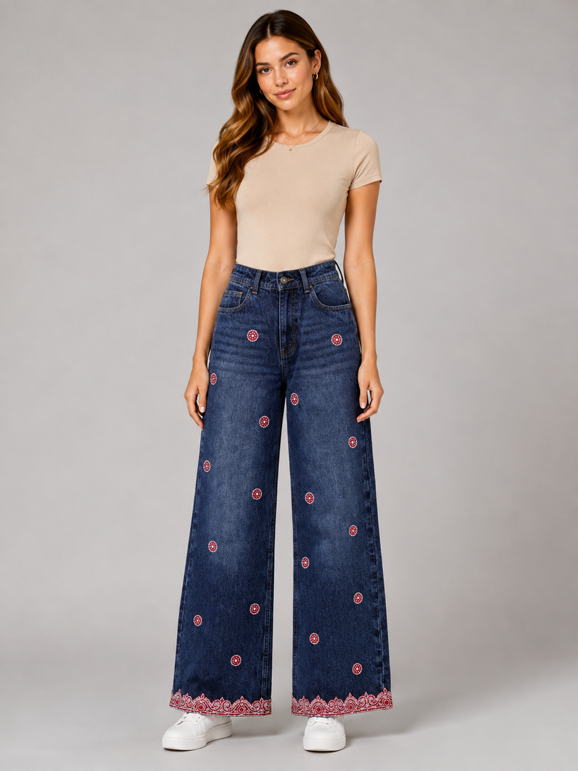 Rosevine Embellished Wide-Leg Jeans