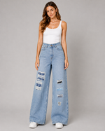 Load image into Gallery viewer, Patchplay Distressed Wide-Leg Jeans