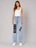 Load image into Gallery viewer, Pixel Drift Patchwork Straight-Leg Jeans