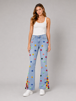 Load image into Gallery viewer, Confetti Bloom Embroidered Flare Jeans