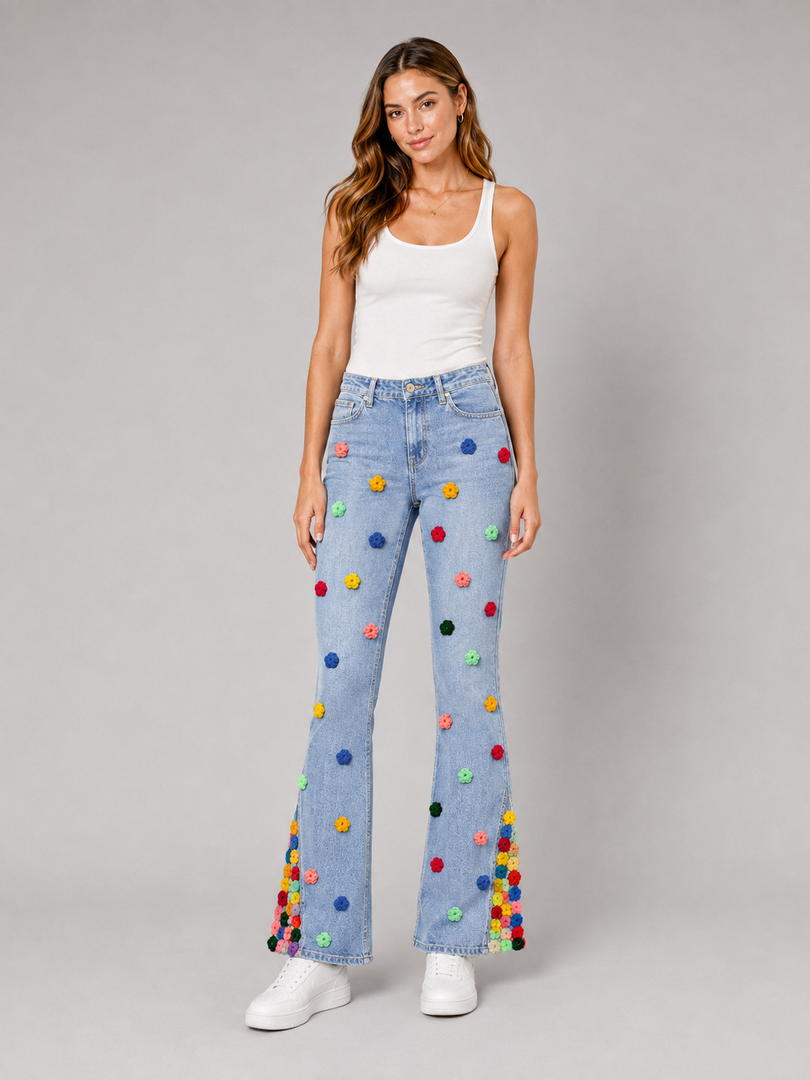 Confetti Bloom Embroidered Flare Jeans