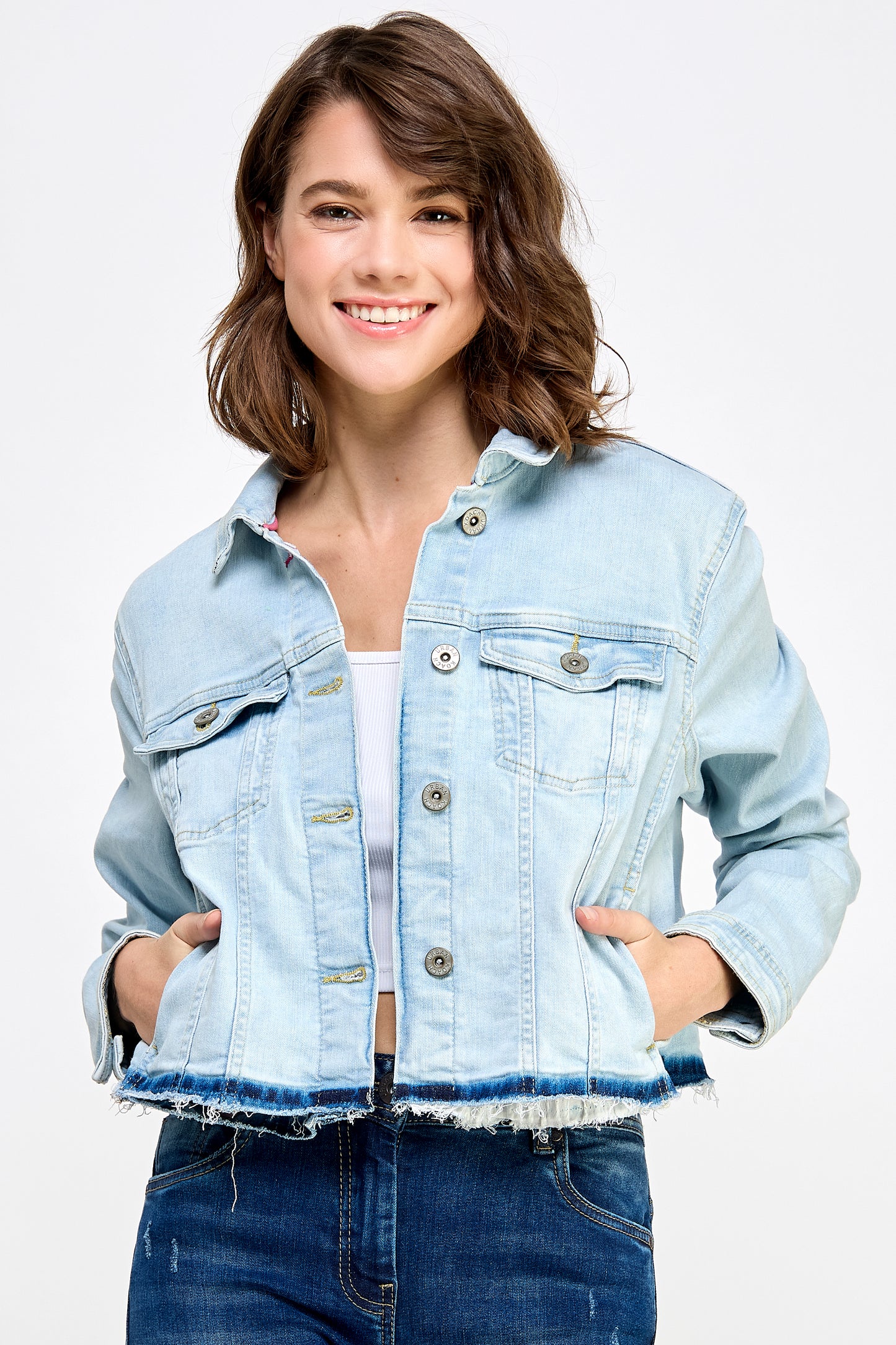 Ladies denim Jacket Frayed hem