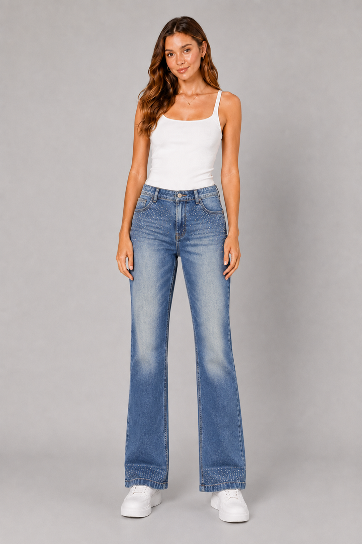 Med Blue Rhinestone Denim Jeans
