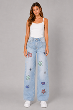 Load image into Gallery viewer, Doodle Garden Patchwork Slim-Leg Jeans