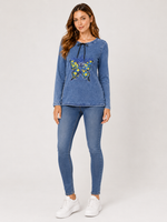 Load image into Gallery viewer, Butterfly Bloom Longline Denim Sweatshirt