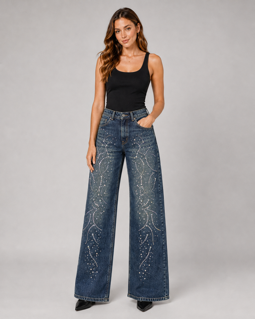 Cosmic Dust Crystal Wide-Leg Jeans