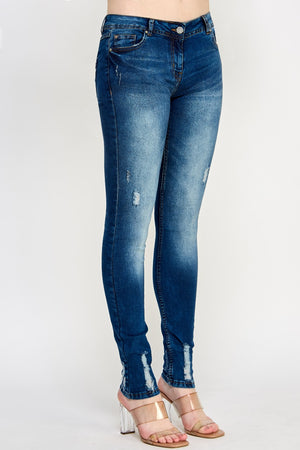 Ripped Denim Skinny Mid Rise Jeans