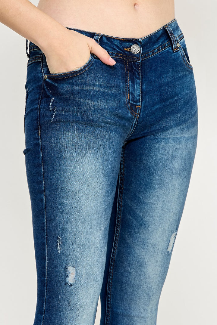 Ripped Denim Skinny Mid Rise Jeans
