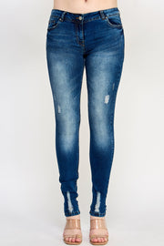 Ripped Denim Skinny Mid Rise Jeans