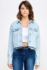Load image into Gallery viewer, Ladies denim Jacket Frayed hem - UrbanKoach
