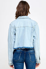 Load image into Gallery viewer, Ladies denim Jacket Frayed hem - UrbanKoach
