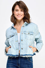 Load image into Gallery viewer, Ladies denim Jacket Frayed hem - UrbanKoach
