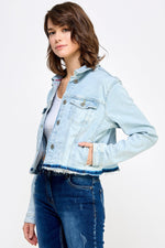 Load image into Gallery viewer, Ladies denim Jacket Frayed hem - UrbanKoach
